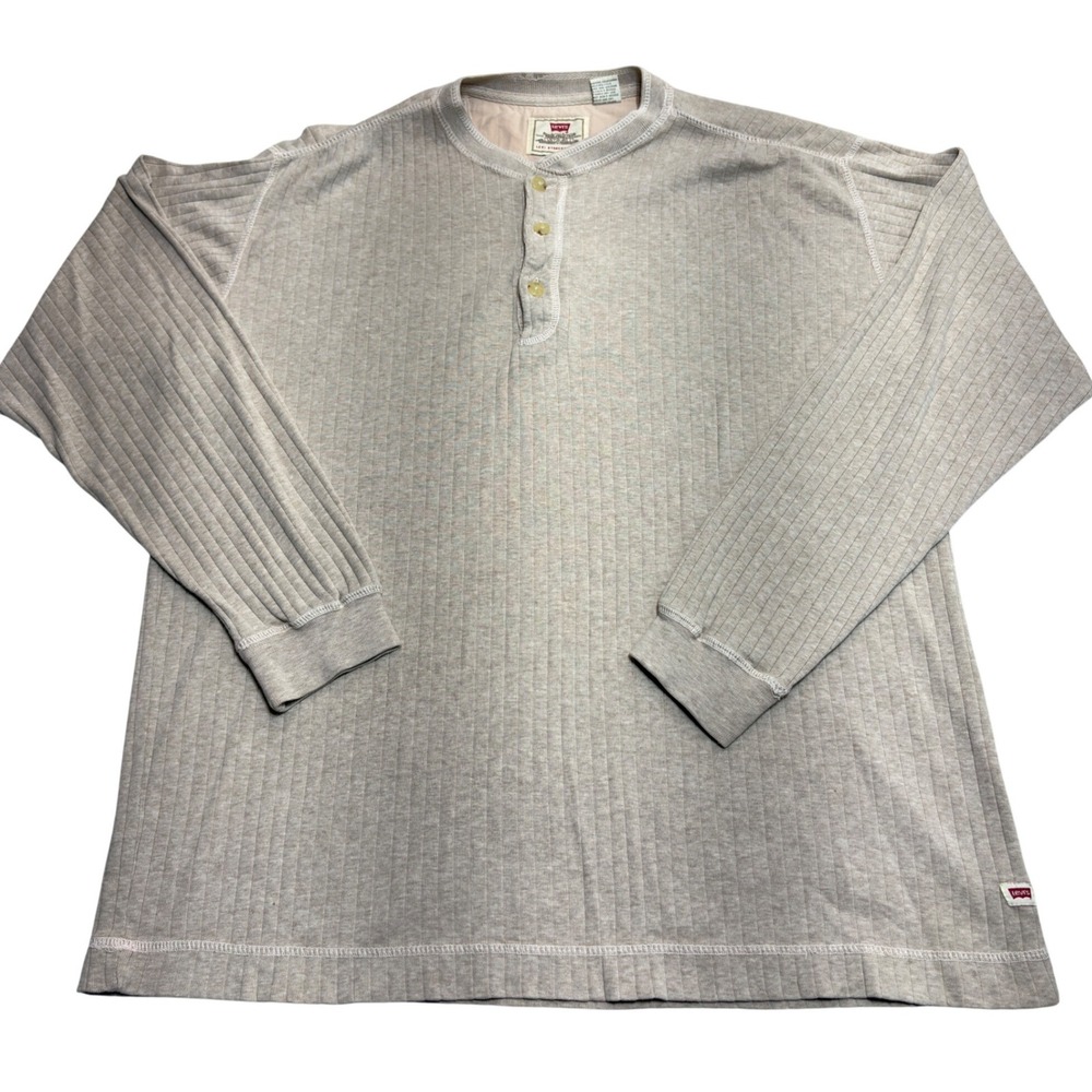 Levi's Henley Shirt Mens Medium M Beige Ribbed Long Sleeve 100% Cotton Jeanswear